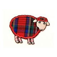 Tartan Sheep Embroidered Iron On Motif Applique 50mm x 35mm Red/Navy