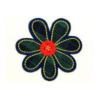 Tartan Flower Embroidered Iron On Motif Applique 50mm Green/Navy