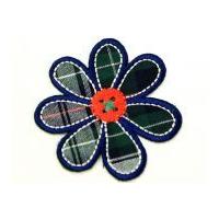 tartan flower embroidered iron on motif applique 50mm greenwhite