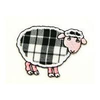 Tartan Sheep Embroidered Iron On Motif Applique 50mm x 35mm Black/White
