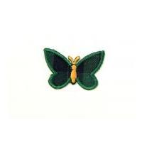 Tartan Butterfly Embroidered Iron On Motif Applique 30mm x 20mm Green/Navy