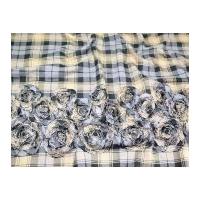 Tartan with Rose Applique Border Dress Fabric Beige & Grey