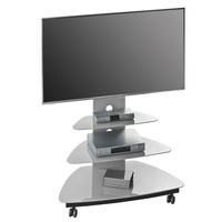 Taylor TV Stand In Platinum Grey Glass With Black Metal Frame