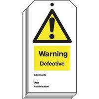 tag warning defective 80 x 150 rigid plastic