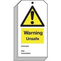 TAG WARNBING UNSAFE 80 X 150 RIGID PLASTIC