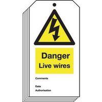 TAG DANGER LIVE WIRES 80 X 150 RIGID PLASTIC