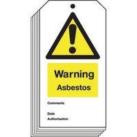 TAG WARNING ASBESTOS 80 X 150 RIGID PLASTIC PACK OF 10