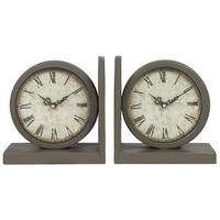 Taupe Clock Book Ends (Set Of 2)