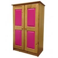 Tall Boy Childrens 2 Door Antique Wardrobe with Fuschia details