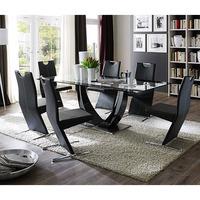 tavolo gloss black pedestal dining and 8 image black chairs