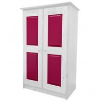 Tall Boy Childrens 2 Door Whitewash Wardrobe with Fuschia details