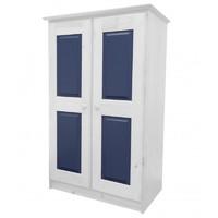 Tall Boy Childrens 2 Door Whitewash Wardrobe with Blue details