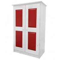 Tall Boy Childrens 2 Door Whitewash Wardrobe with Red details