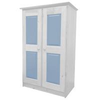 tall boy childrens 2 door whitewash wardrobe with baby blue details