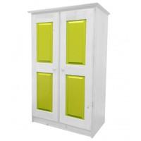 Tall Boy Childrens 2 Door Whitewash Wardrobe with Lime details