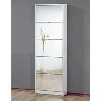 Tall Mirrored Shoe Storage Cabinet In White With Five Drawers