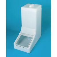 TABLE TOP STORAGE AND DISPENSE CONTAINER, COMPLETE WITH TOP LID AND FLAP. FILL FROM THE TOP AND DISP