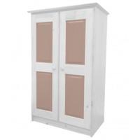 Tall Boy Childrens 2 Door Whitewash Wardrobe with Pink details