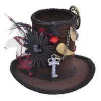 Tall Mini Steampunk Top Hat Clip on Hair Ladies and Mens Accessory Victorian Steampunk Industrial Mad Hatter Wonderland Fascinator with Monocle Gears 