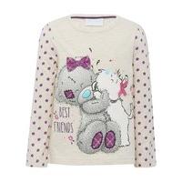 Tatty Teddy cream long floral sleeve character and dog best friends bow applique slogan t-shirt - Oatmeal
