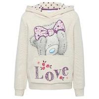 Tatty Teddy girls long sleeve pull on embroidered love slogan floral lined character cotton hoody - Oatmeal