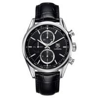 TAG Heuer Carrera Automatic Chronograph men\'s black dial leather strap watch