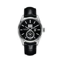 tag heuer carrera gmt mens black leather strap watch