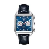 TAG Heuer Monaco Automatic Chronograph men\'s blue dial leather strap watch