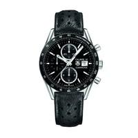 tag heuer carrera automatic chronograph mens black leather strap watch