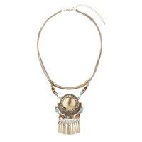 Tan Faux Suede Multi Bead Tribal Necklace