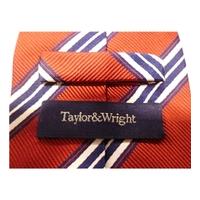 Taylor and Wright Classic Red and White/ Navy Diagonal Stripe Luxury Designer Silk Tie