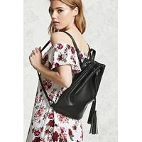 Tasseled Faux Leather Backpack