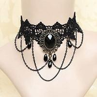 Tassel Necklace Crystal Choker Necklaces Jewelry Wedding Party Daily Casual Geometric Bohemia Punk Double-layer Alloy 1pc Gift Black