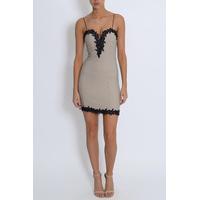 Taupe Lace Trim Bodycon Dress
