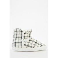 tartan print fluffy trim slipper boots