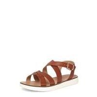 Tan Leather Crossover Sandals, Tan/Rust