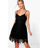Tasha Scallop Lace Skater Dress - black