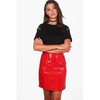 Taura Vinyl A Line Mini Skirt - red