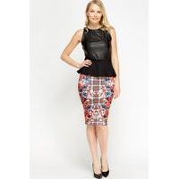 tartan mixed print midi skirt