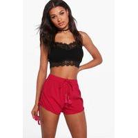 tassel trim solid colour shorts pink