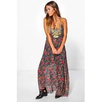 tasha floral print hanky hem dress black