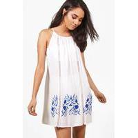 tara embroidered shift dress white