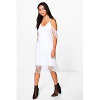 Tassle Cold Shoulder Bodycon Dress - cream