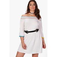 Tara Embroidered Trim Swing Dress - ivory