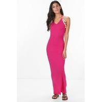 tassel trim halterneck maxi dress pink