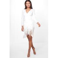 Tassel Hem Wrap Front Dress - ivory