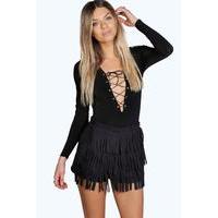 Tassel Suedette Shorts - black