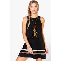 tape trim festival swing dress black