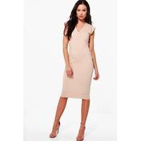 tailored fitted midi dress light sand