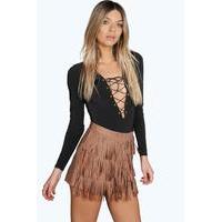 Tassel Suedette Shorts - tan